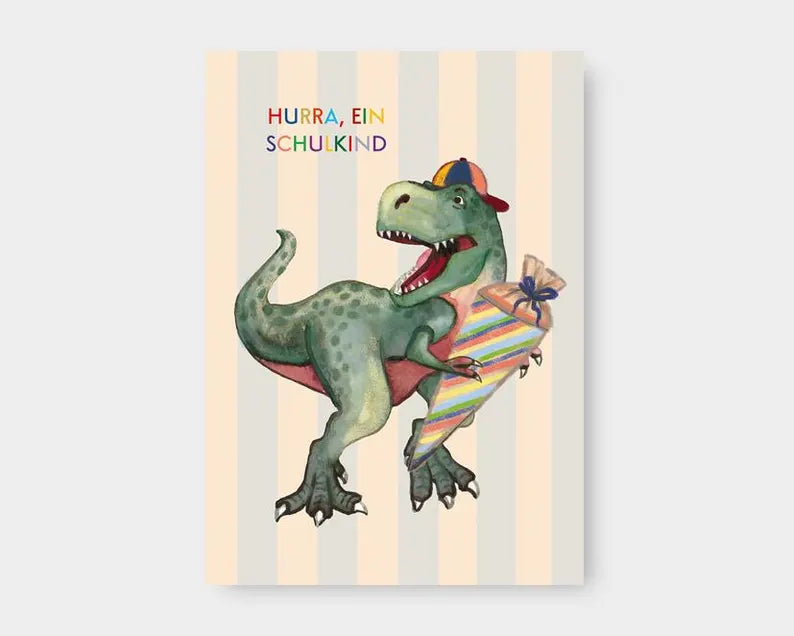 Postkarte - Schulkind Dino