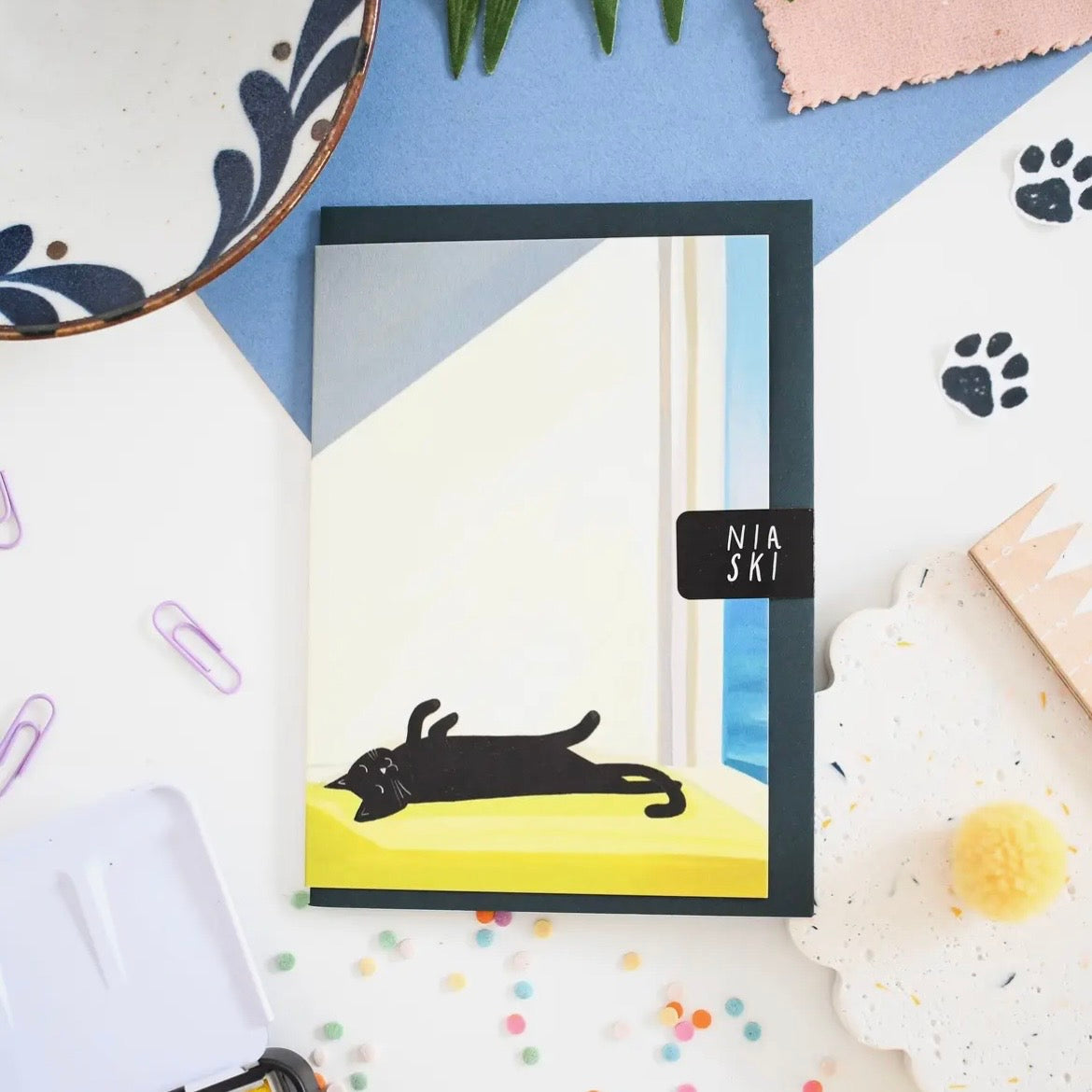 Grußkarte - Cat Bathing by the Sea