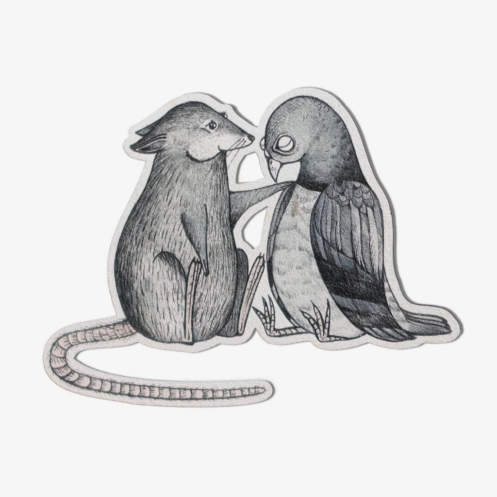 Holzmagnet - Ratte und Taube