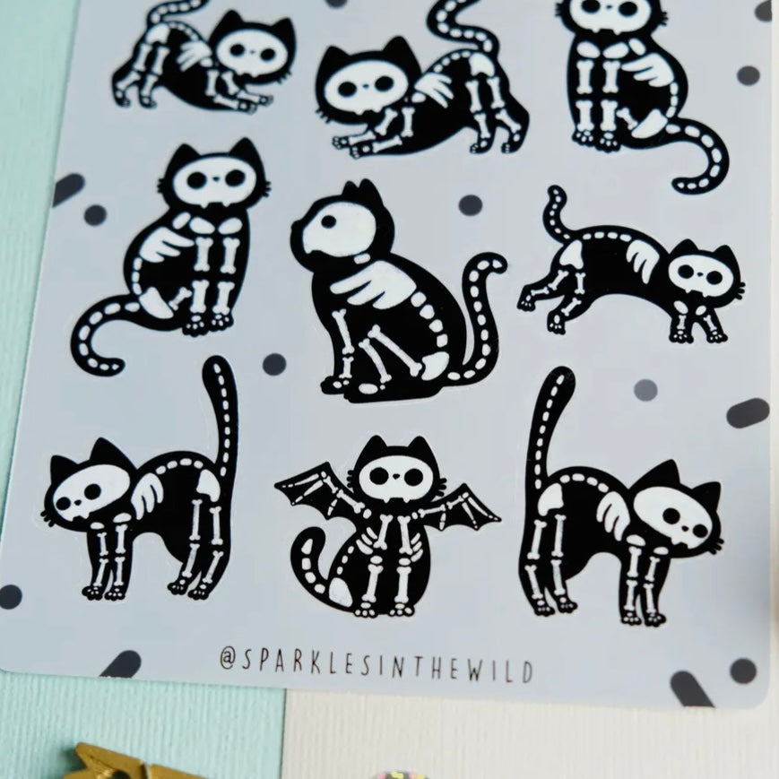 Stickerbogen - Skeleton Cats