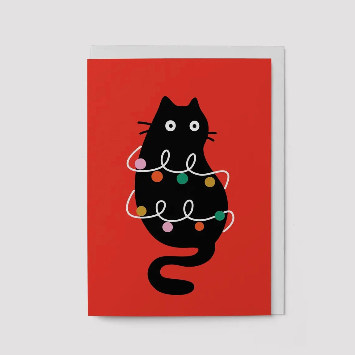 Grußkarte - Lichterketten-Katze