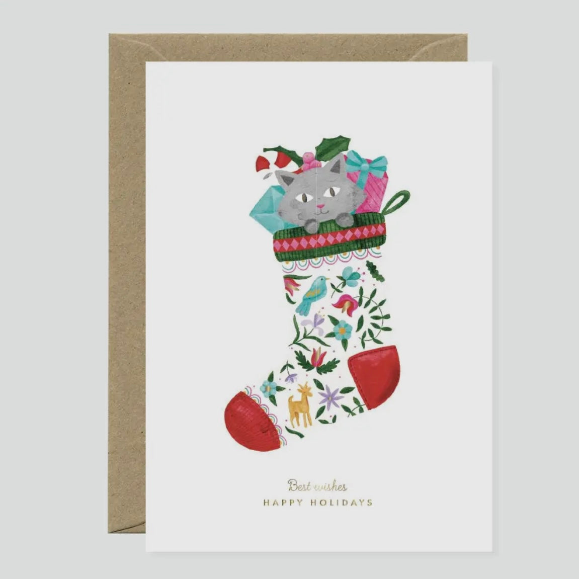 Grußkarte - Cat in Stocking