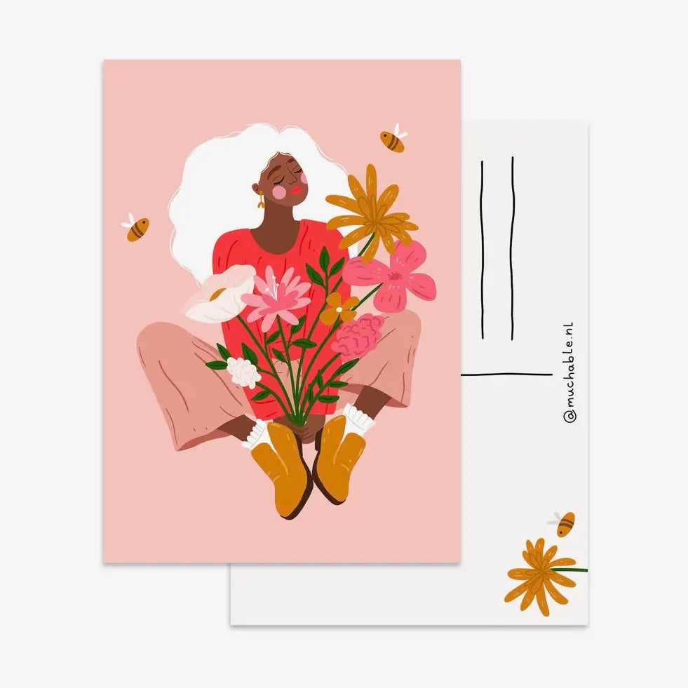 Postkarte - Girl with Flowers