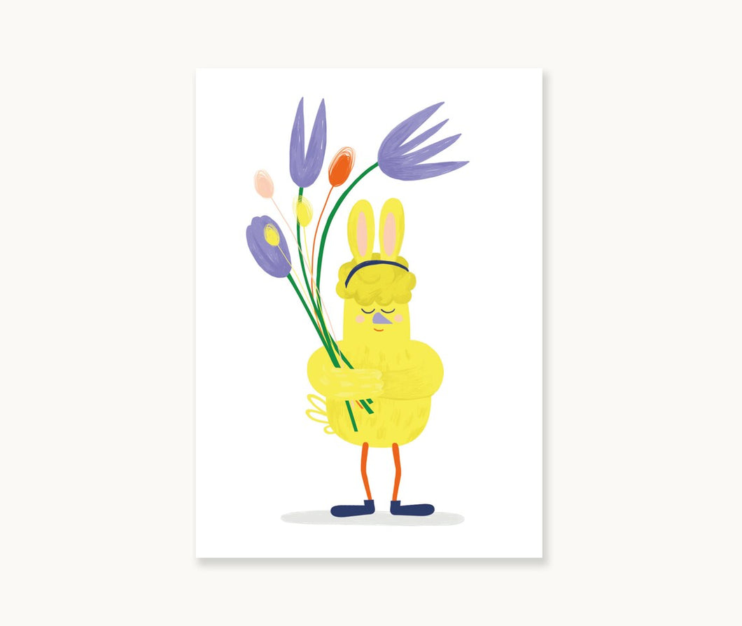 Postkarte - Blumen Kücken