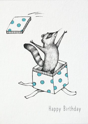 Postkarte - Happy Birthday Racoon