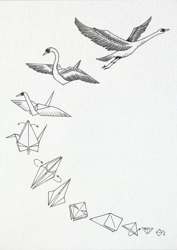 Postkarte - Origami Schwan