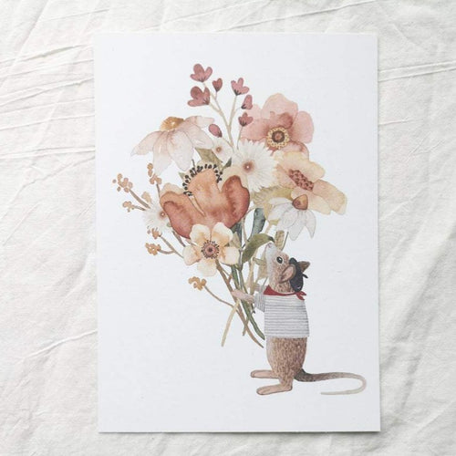 Postcard - Mouse with Flowers